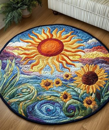 Bright Sunflower Quilted Round Mat