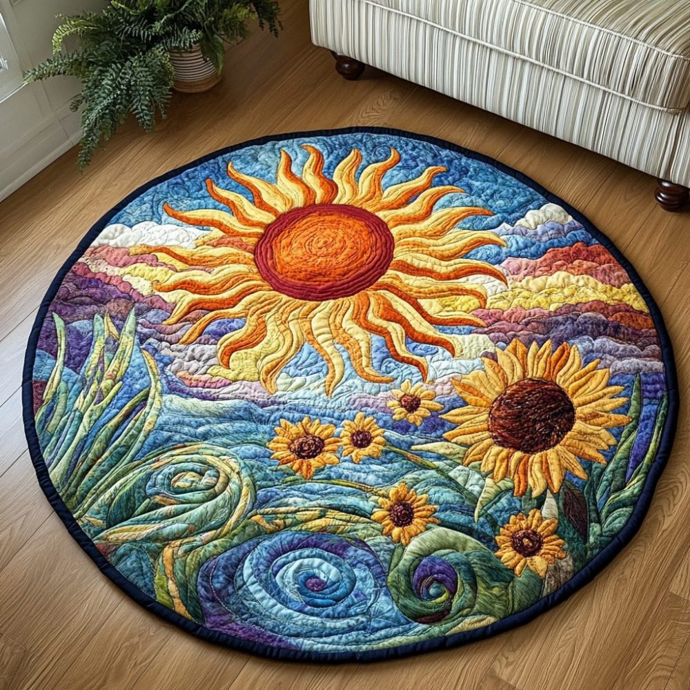 Bright Sunflower Quilted Round Mat