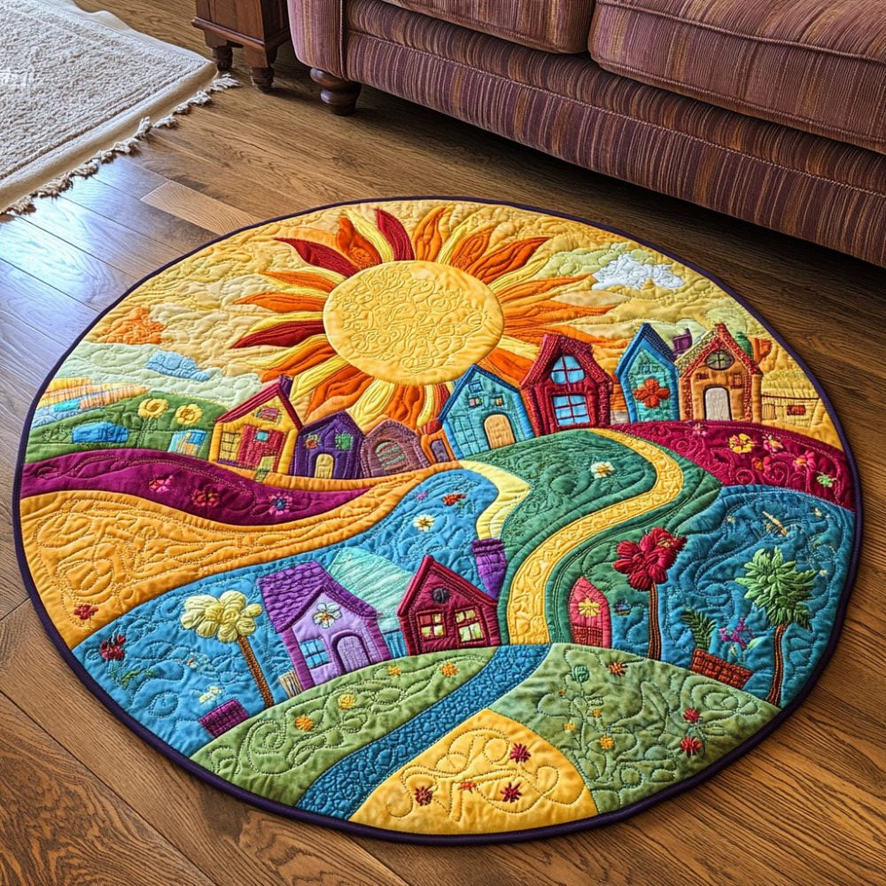 Bright Village Quilted Round Mat