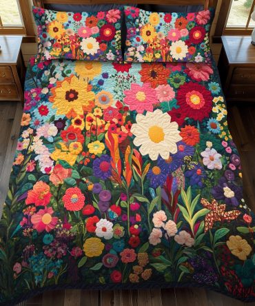 Brilliant Flowers 3-Piece Quilted Bedding Set