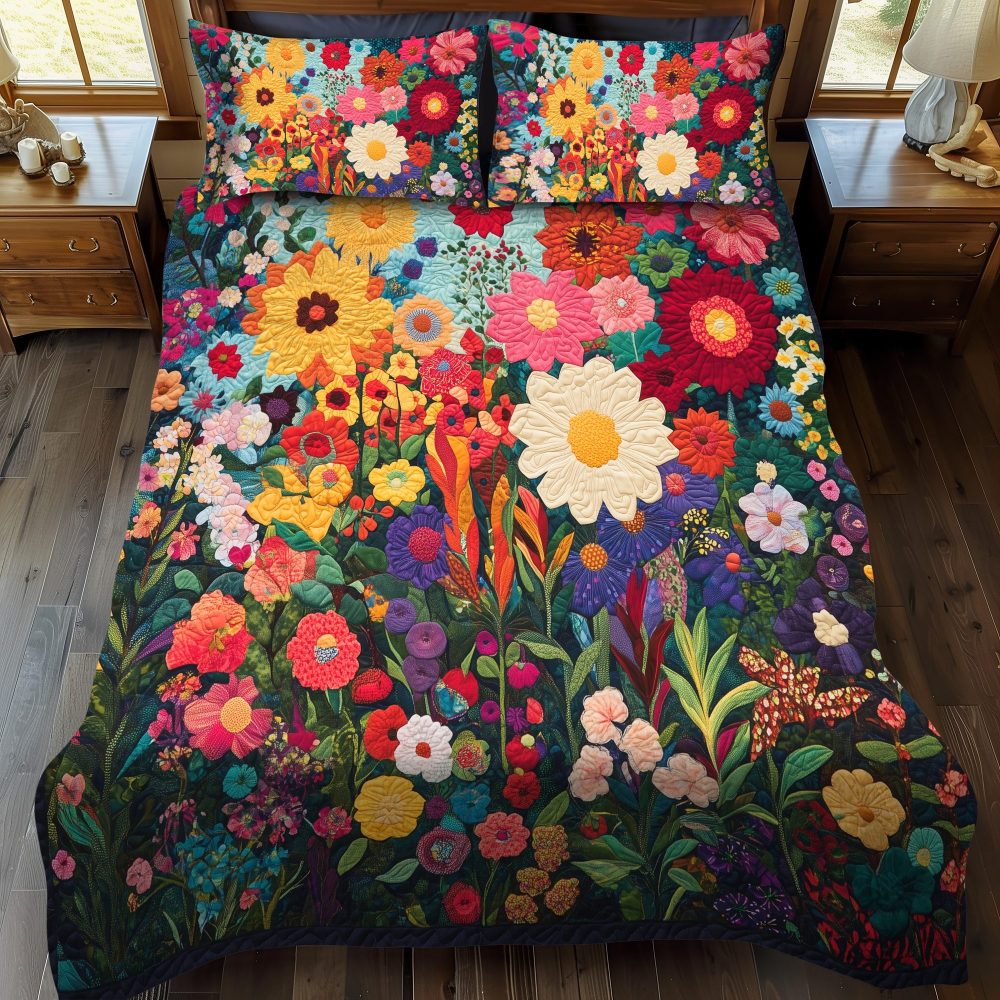 Brilliant Flowers 3-Piece Quilted Bedding Set