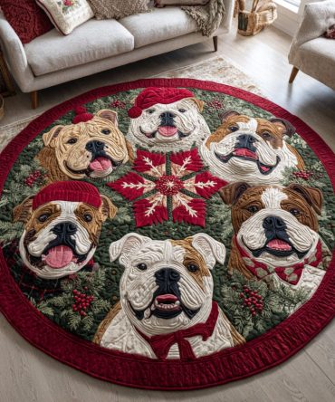 Bulldog Charm Quilted Round Mat