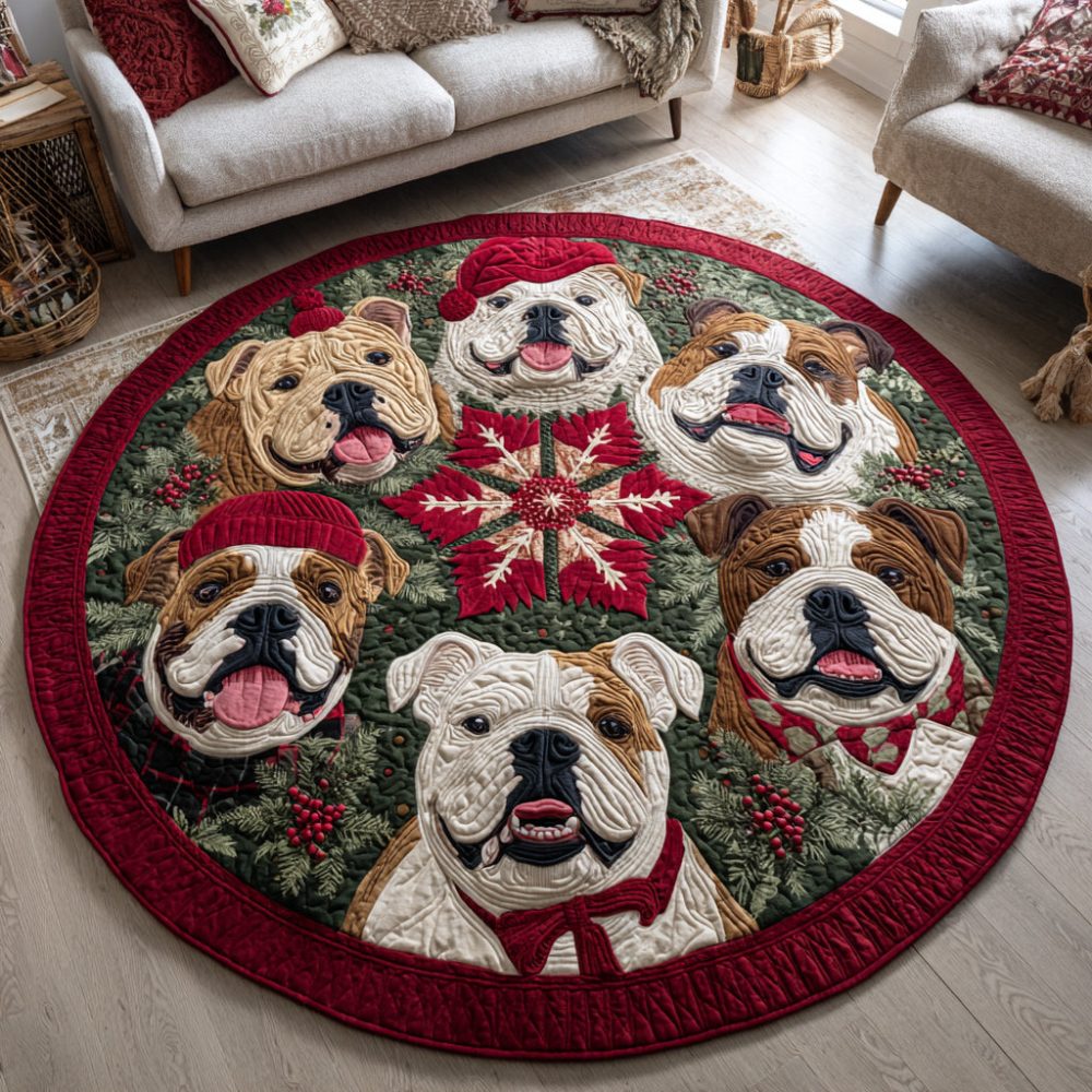 Bulldog Charm Quilted Round Mat