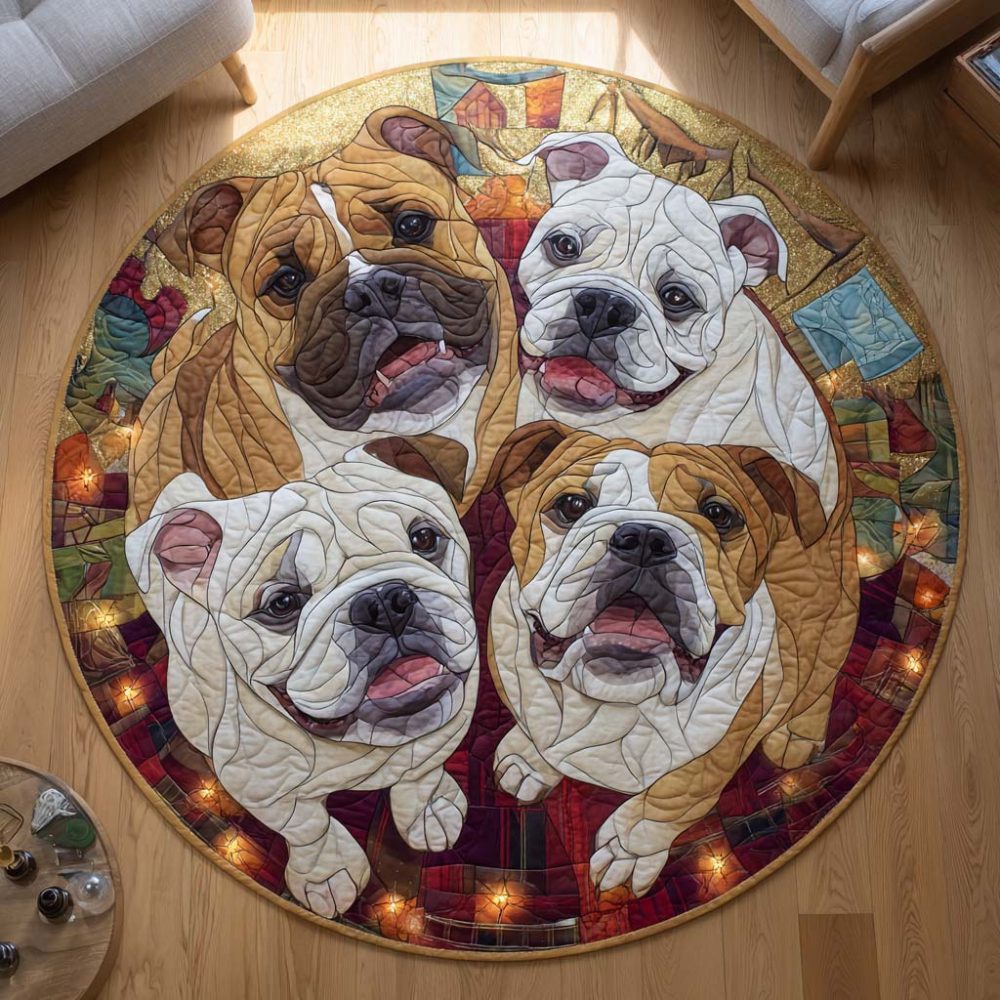 Bulldog Merry Quartet Quilted Round Mat