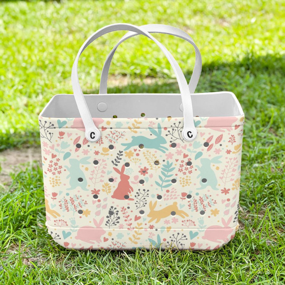 Bucket Tote Bag, Limited Edition Bogg Bag, Beach Bag Bunny Garden - Image 2