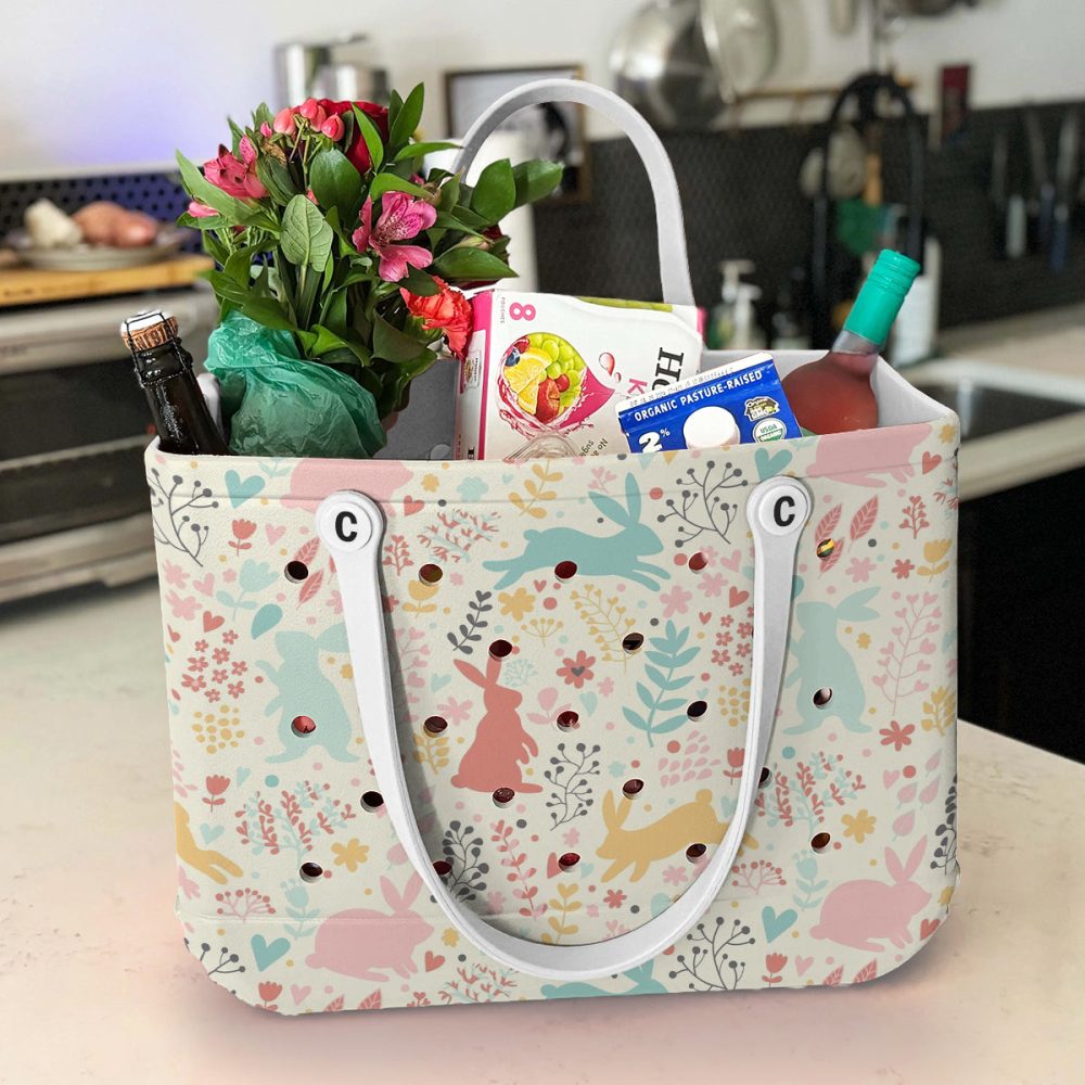 Bucket Tote Bag, Limited Edition Bogg Bag, Beach Bag Bunny Garden - Image 4
