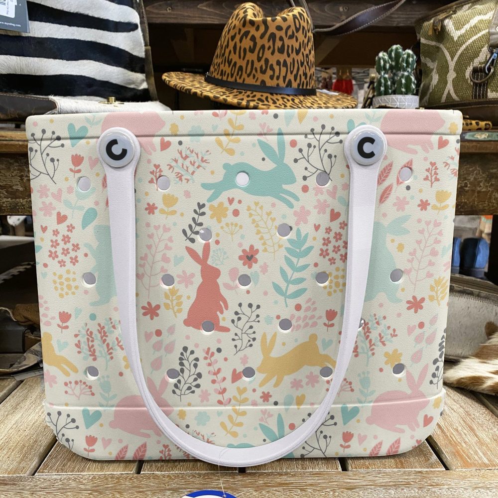 Bucket Tote Bag, Limited Edition Bogg Bag, Beach Bag Bunny Garden - Image 6