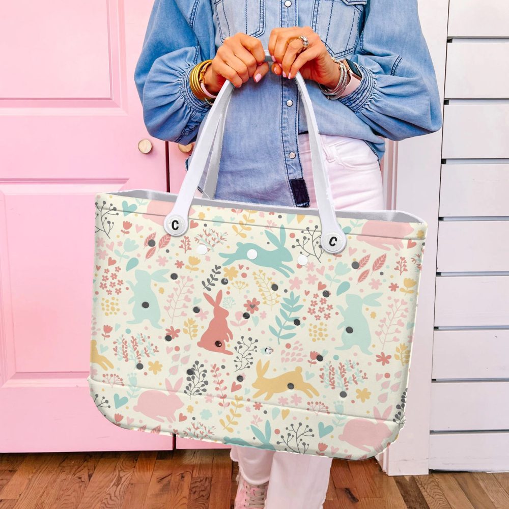 Bucket Tote Bag, Limited Edition Bogg Bag, Beach Bag Bunny Garden - Image 5