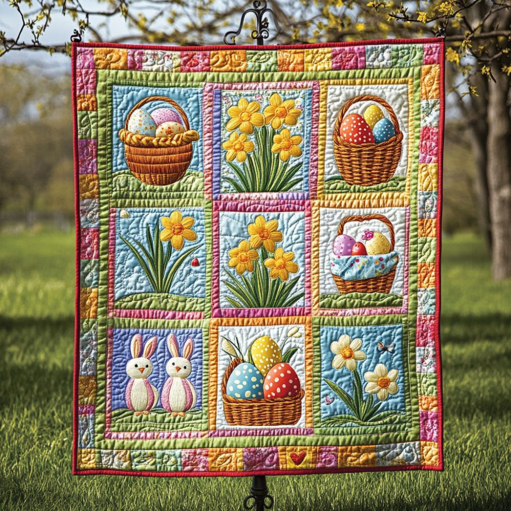Bunny Spring Meadow Quilted Blanket