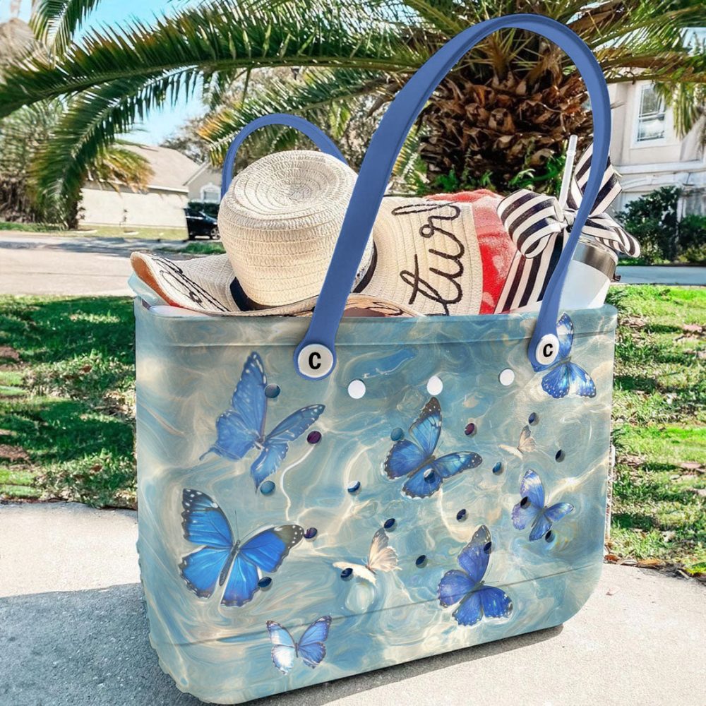 Bucket Tote Bag, Limited Edition Bogg Bag, Beach Bag Blue Flutter - Image 2