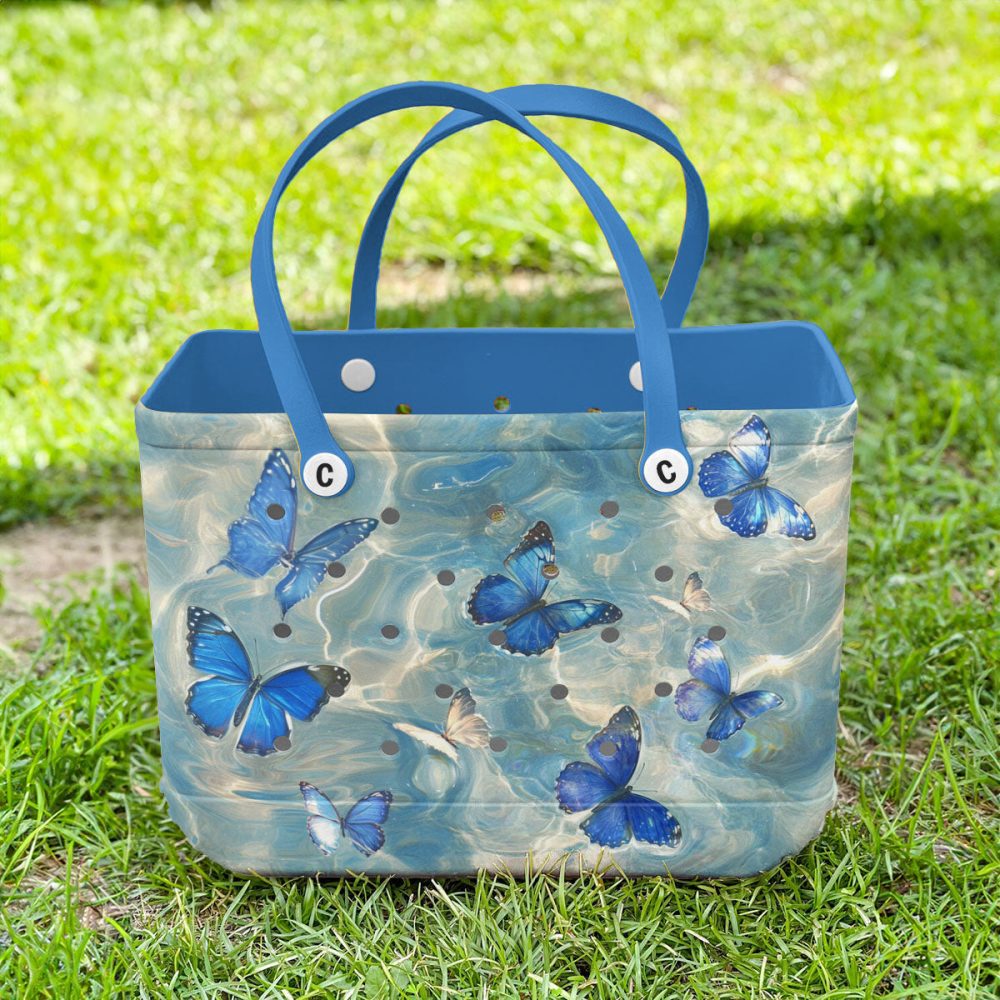 Bucket Tote Bag, Limited Edition Bogg Bag, Beach Bag Blue Flutter - Image 3