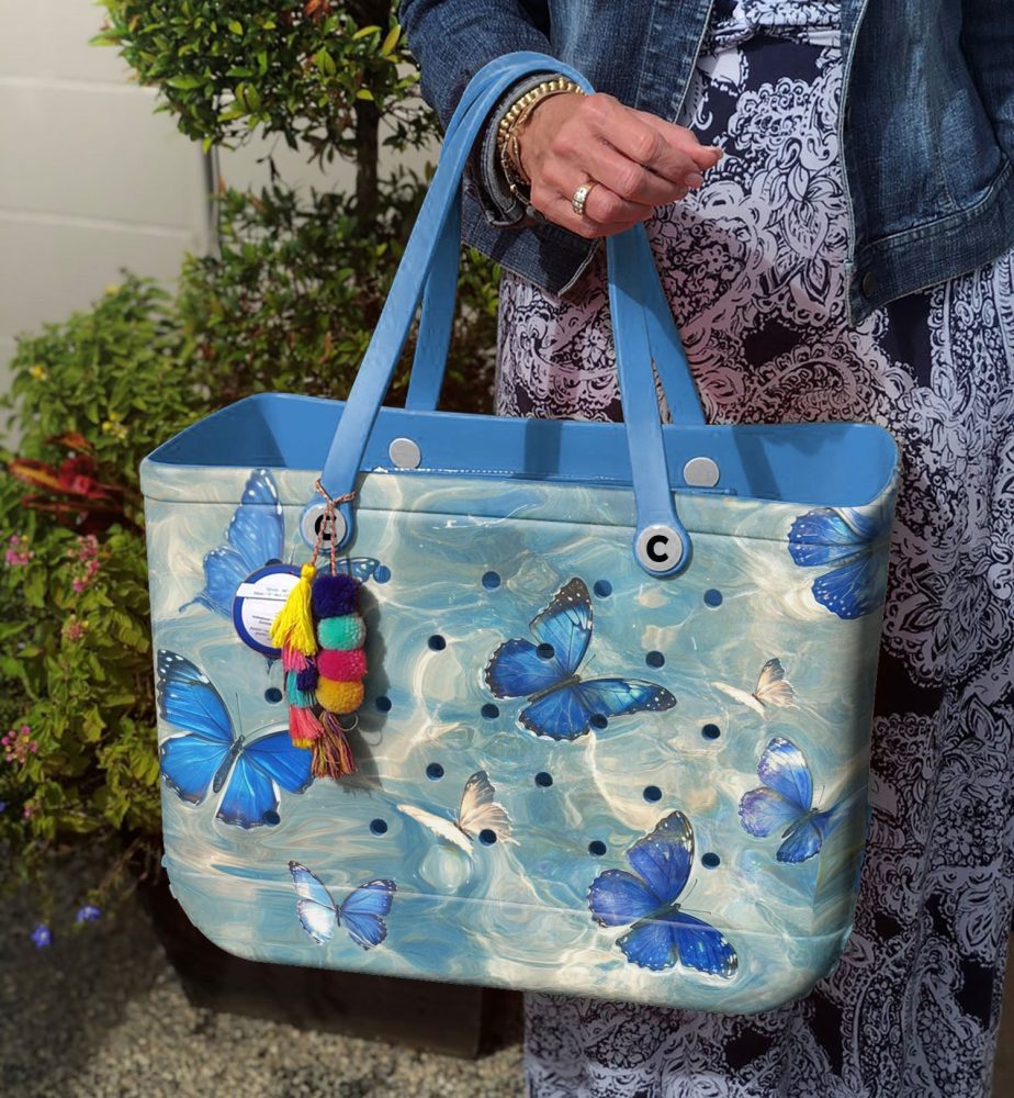 Bucket Tote Bag, Limited Edition Bogg Bag, Beach Bag Blue Flutter - Image 7