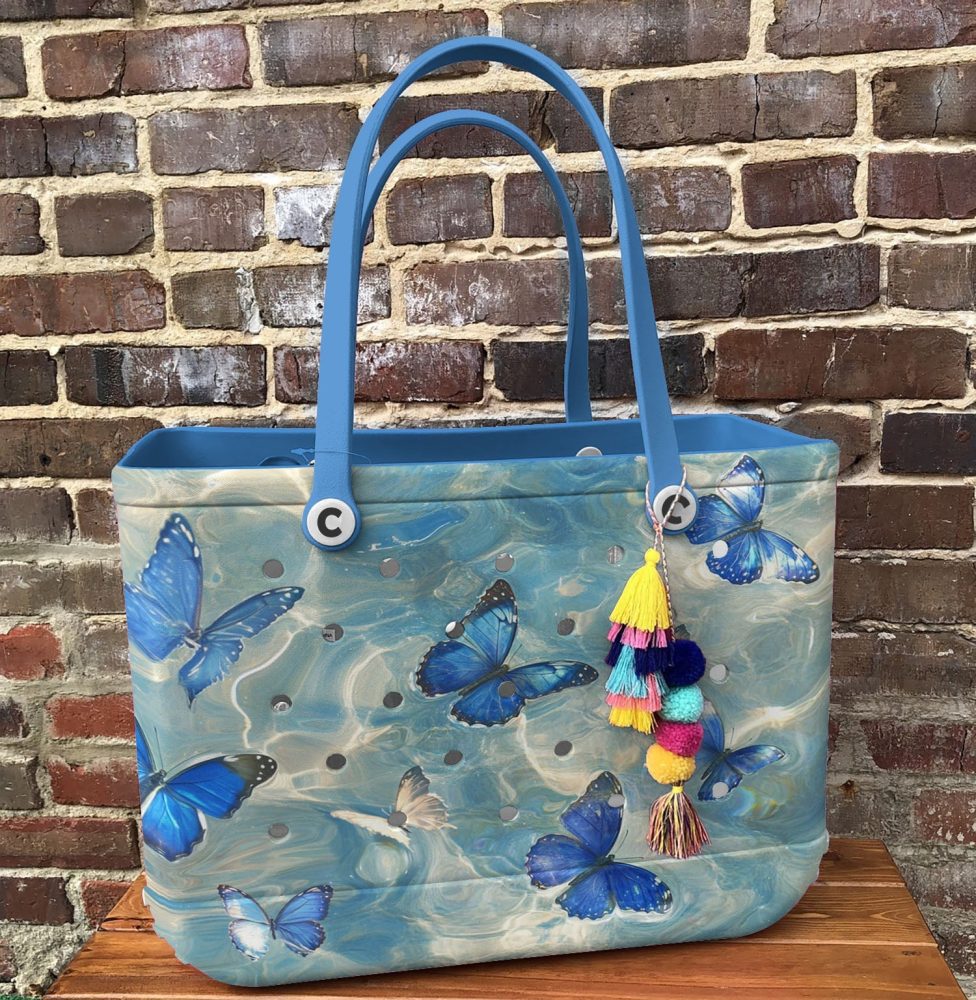 Bucket Tote Bag, Limited Edition Bogg Bag, Beach Bag Blue Flutter - Image 8
