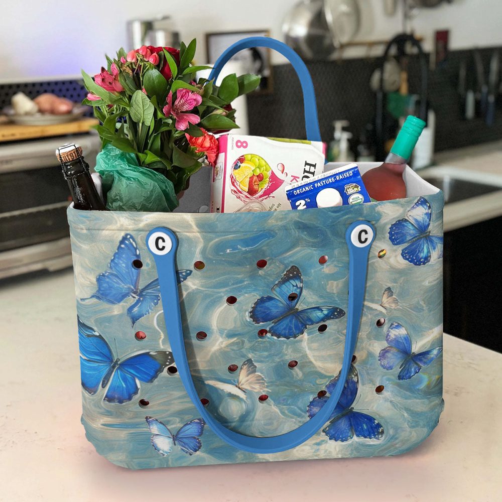 Bucket Tote Bag, Limited Edition Bogg Bag, Beach Bag Blue Flutter - Image 5