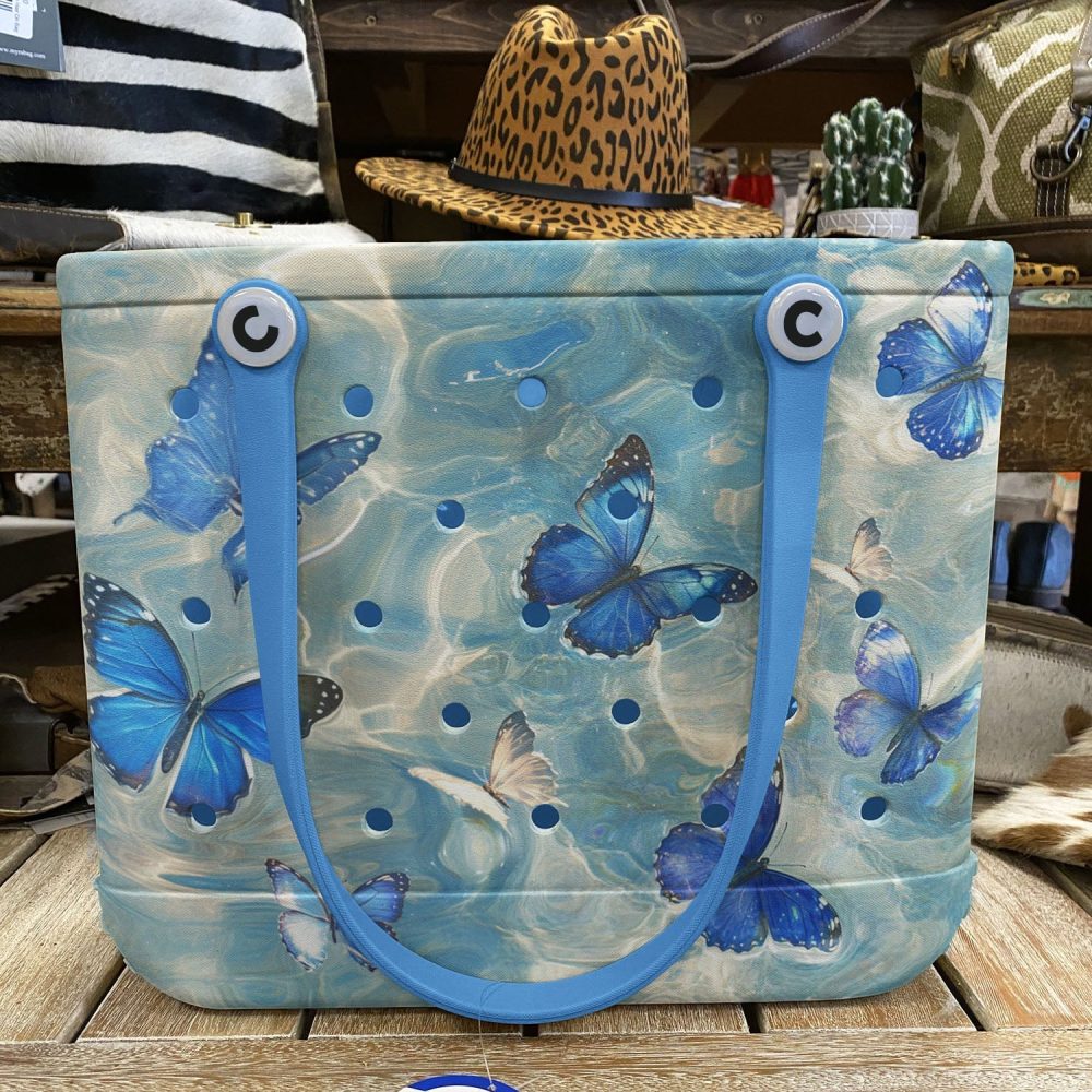 Bucket Tote Bag, Limited Edition Bogg Bag, Beach Bag Blue Flutter - Image 6