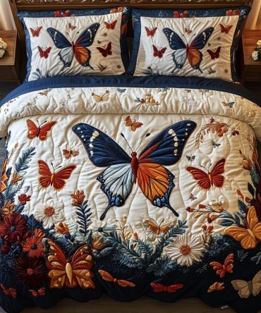 Butterfly Bliss 3-Piece Quilted Bedding Set