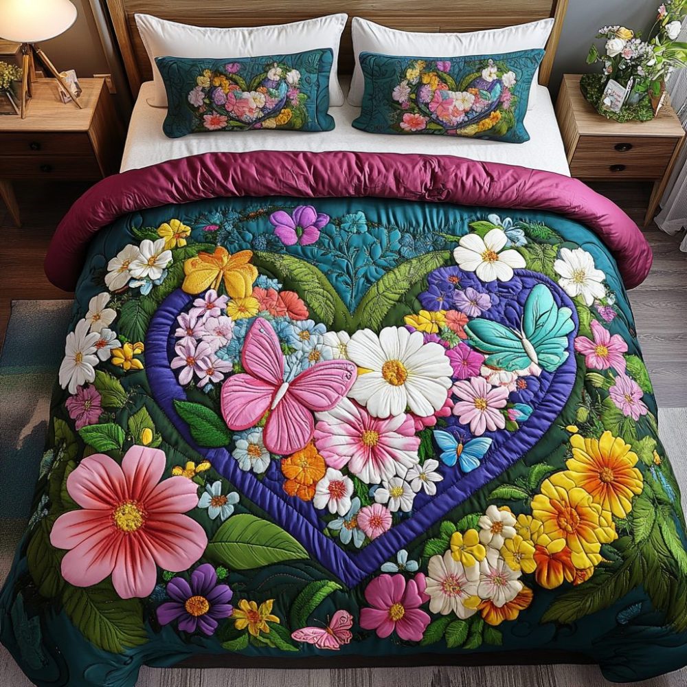 Butterfly Bloom 3-Piece Quilted Bedding Set
