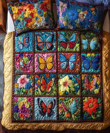 Butterfly Garden Whispers 3-Piece Quilted Bedding Set