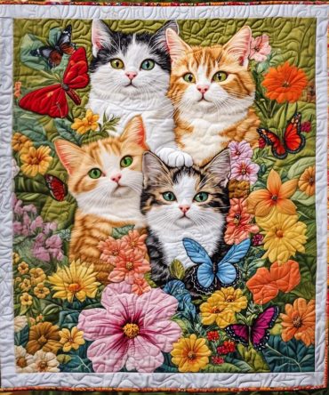 Butterfly Kittens Quilted Blanket