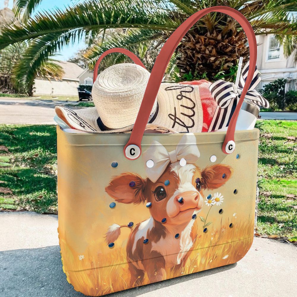 Bucket Tote Bag, Limited Edition Bogg Bag, Beach Bag Charm Cow - Image 4