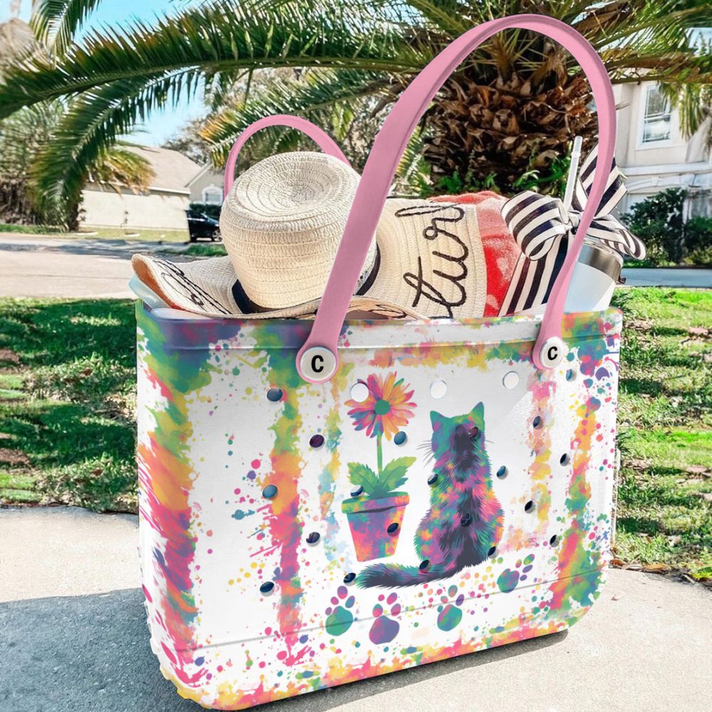 Colorful Cat & Flower Tote Bag – Waterproof, Spacious & Stylish For Everyday Use - Image 5