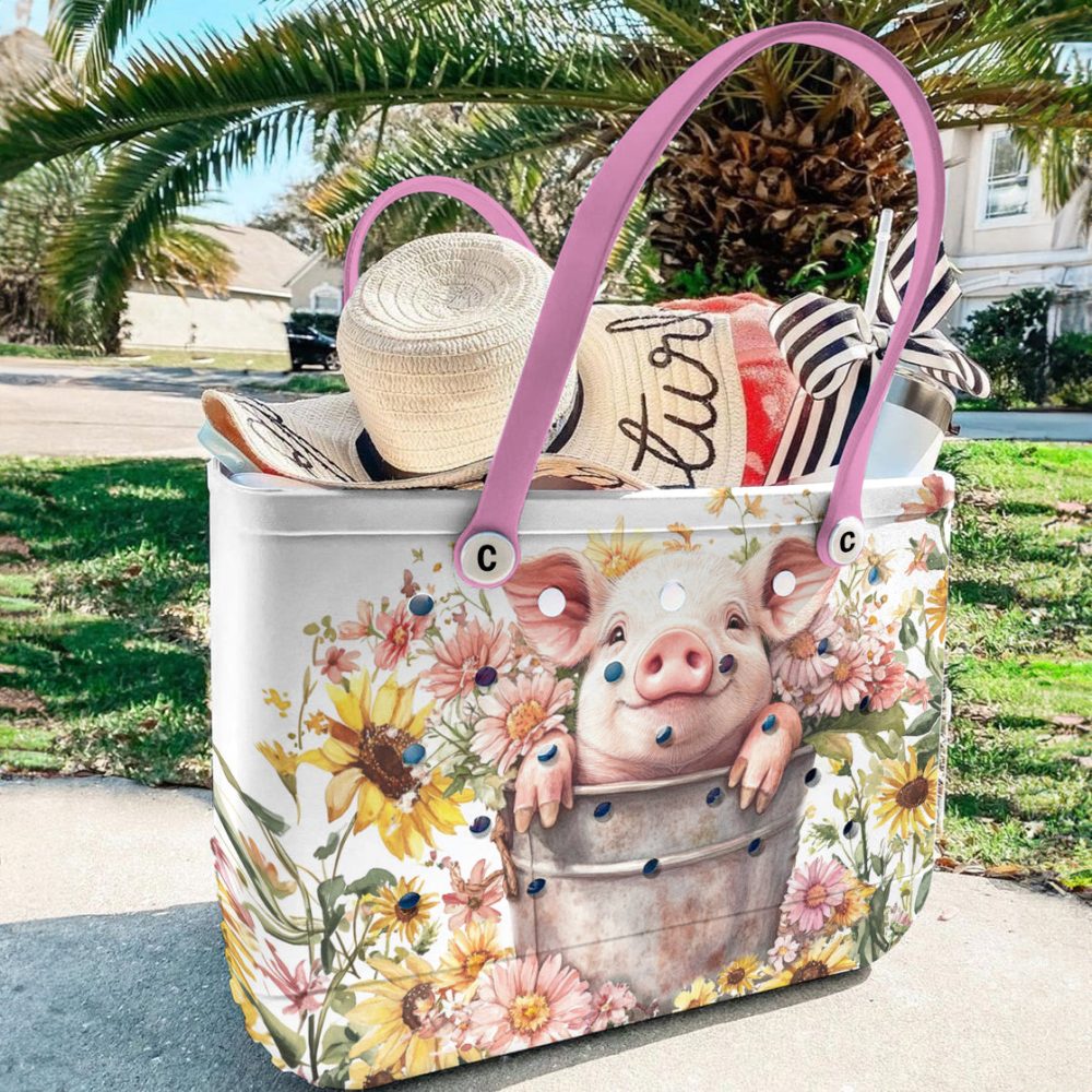 Adorable Pig & Floral Tote Bag - Cute Farm Animal Design For Nature Lovers - Image 5
