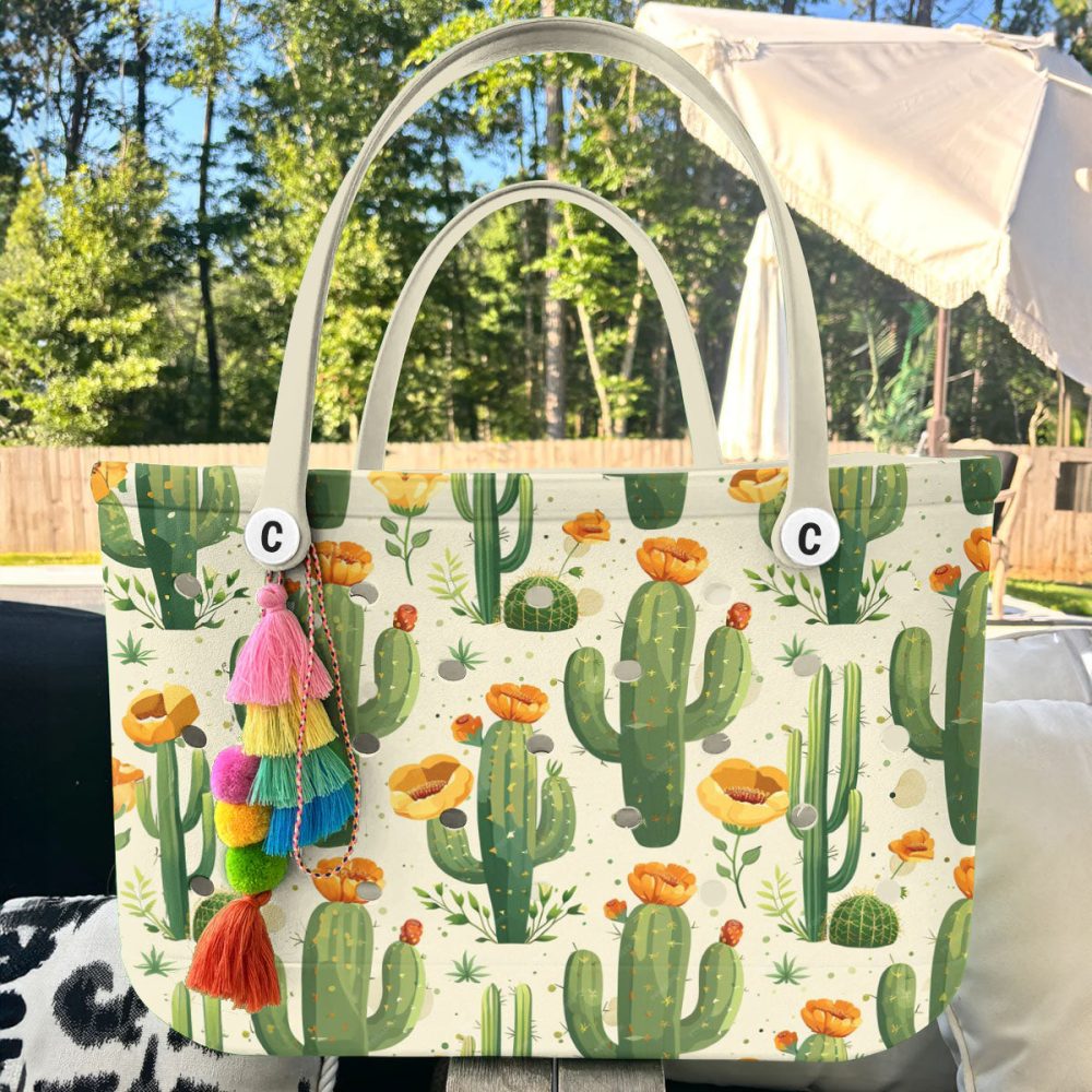 Stylish Cactus Print Tote Bag - Eco-Friendly, Spacious & Durable For Everyday Use - Image 5