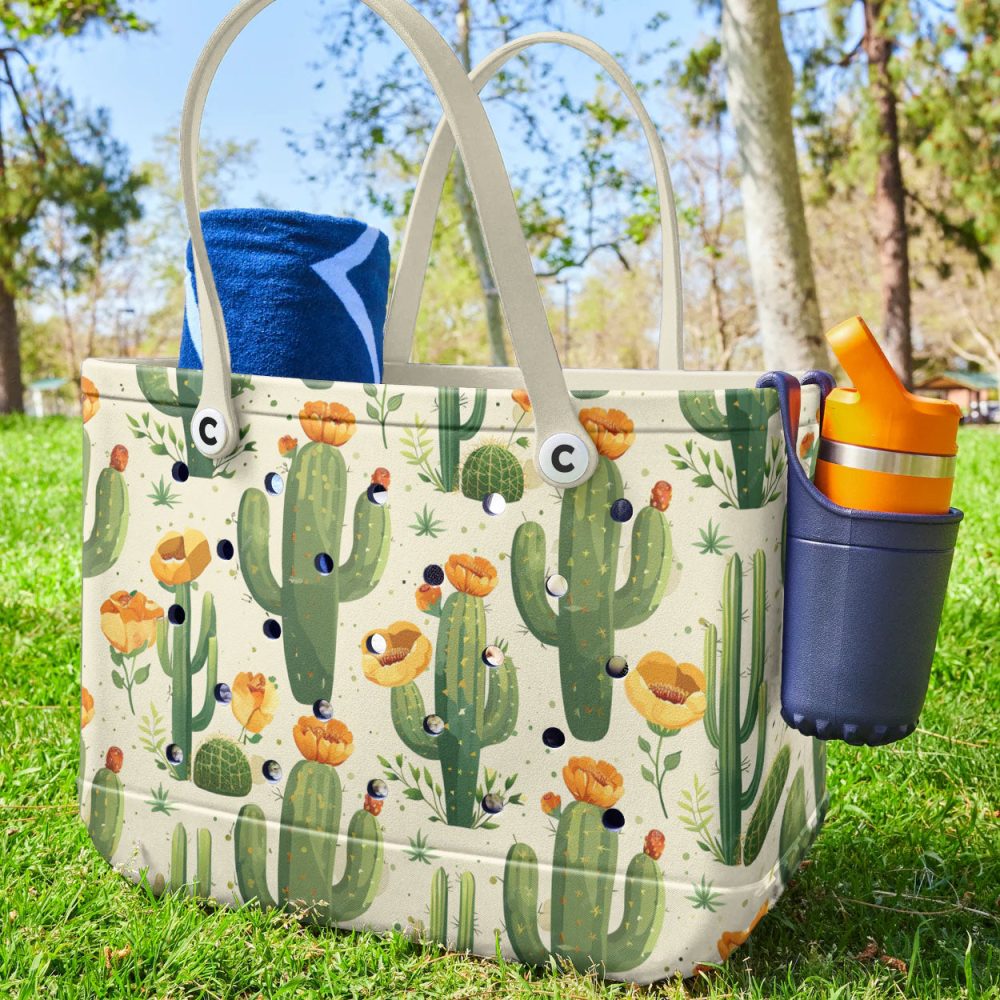 Stylish Cactus Print Tote Bag - Eco-Friendly, Spacious & Durable For Everyday Use - Image 3