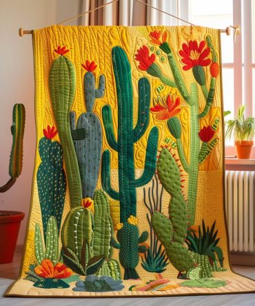 Cactus Sunburst Quilted Blanket