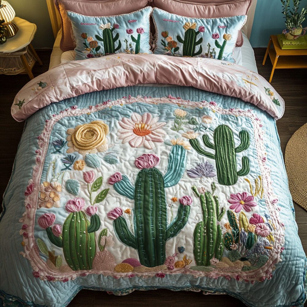 Cactus Bloom 3-Piece Quilted Bedding Set