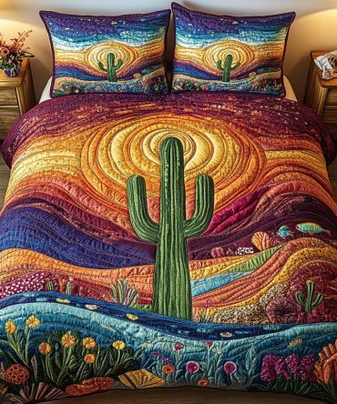 Cactus Sunset 3-Piece Quilted Bedding Set