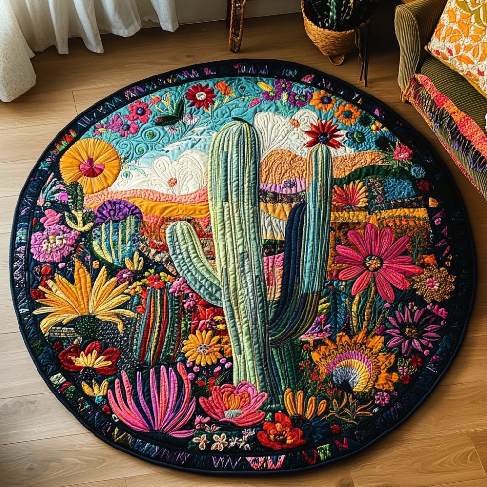 Cactus Garden Bliss Quilted Round Mat