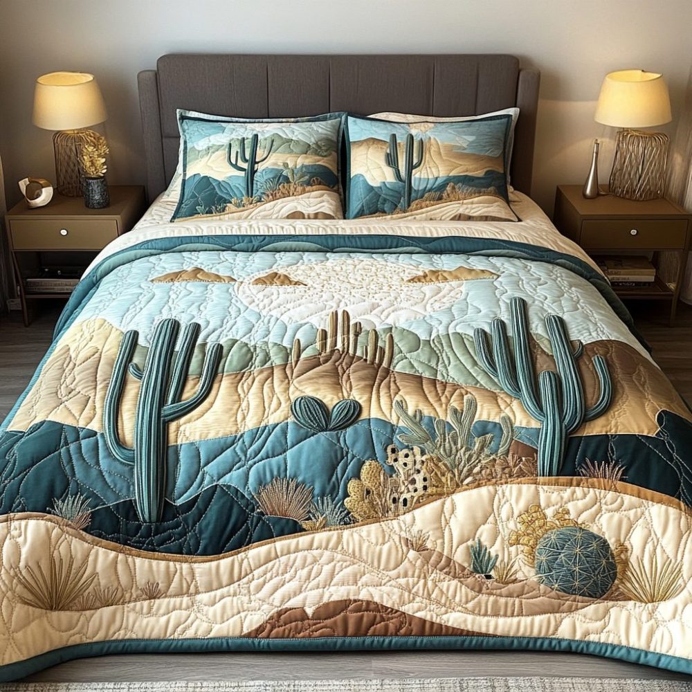 Cactus Haven 3-Piece Quilted Bedding Set