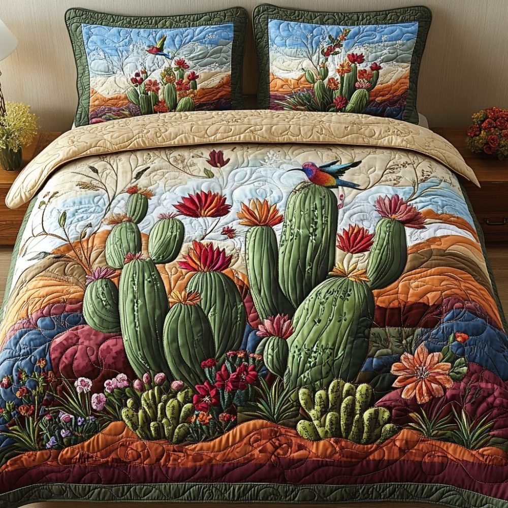 Cactus Haven 3-Piece Quilted Bedding Set