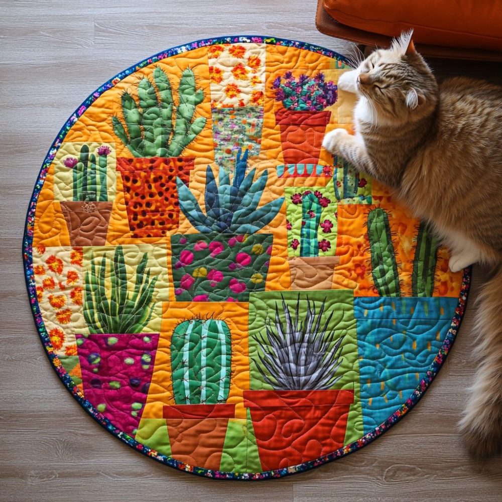 Cactus Haven Retreat Quilted Round Mat