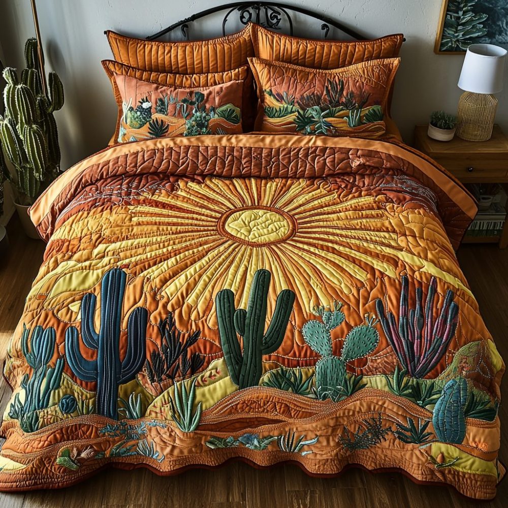 Cactus Sunrise 3-Piece Quilted Bedding Set