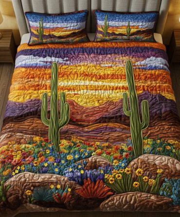 Cactus Sunrise View 3-Piece Quilted Bedding Set