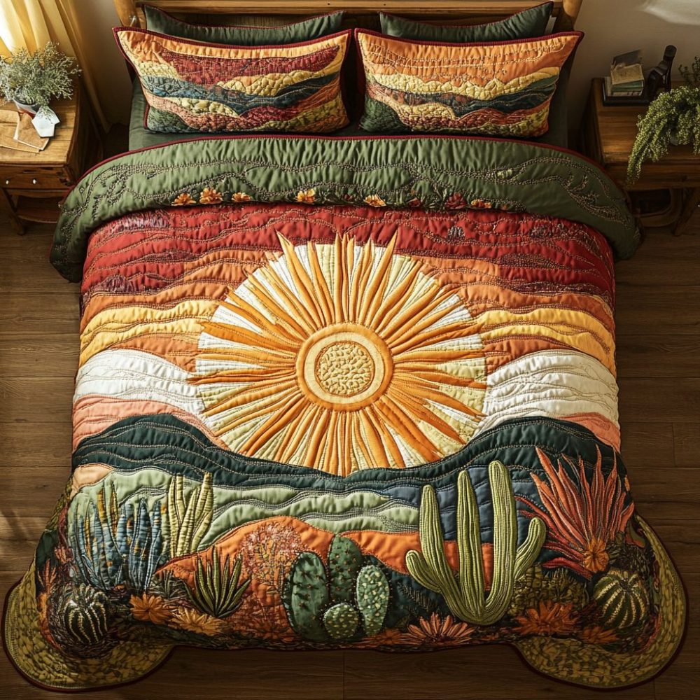 Cactus Sunset 3-Piece Quilted Bedding Set