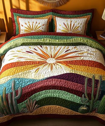 Cactus Sunset 3-Piece Quilted Bedding Set