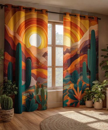 Cactus Sunset Bloom Quilted Curtains