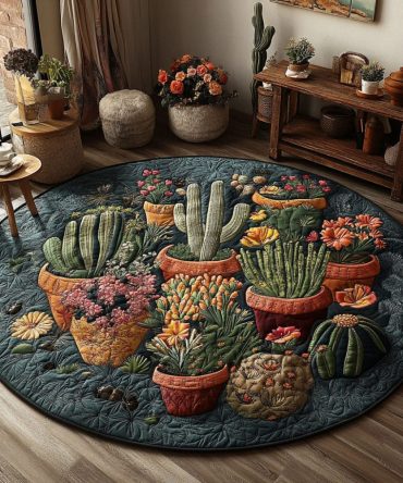 Cactus Wonderland Quilted Round Mat