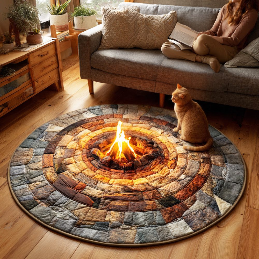 Campfire Night Circle Quilted Round Mat