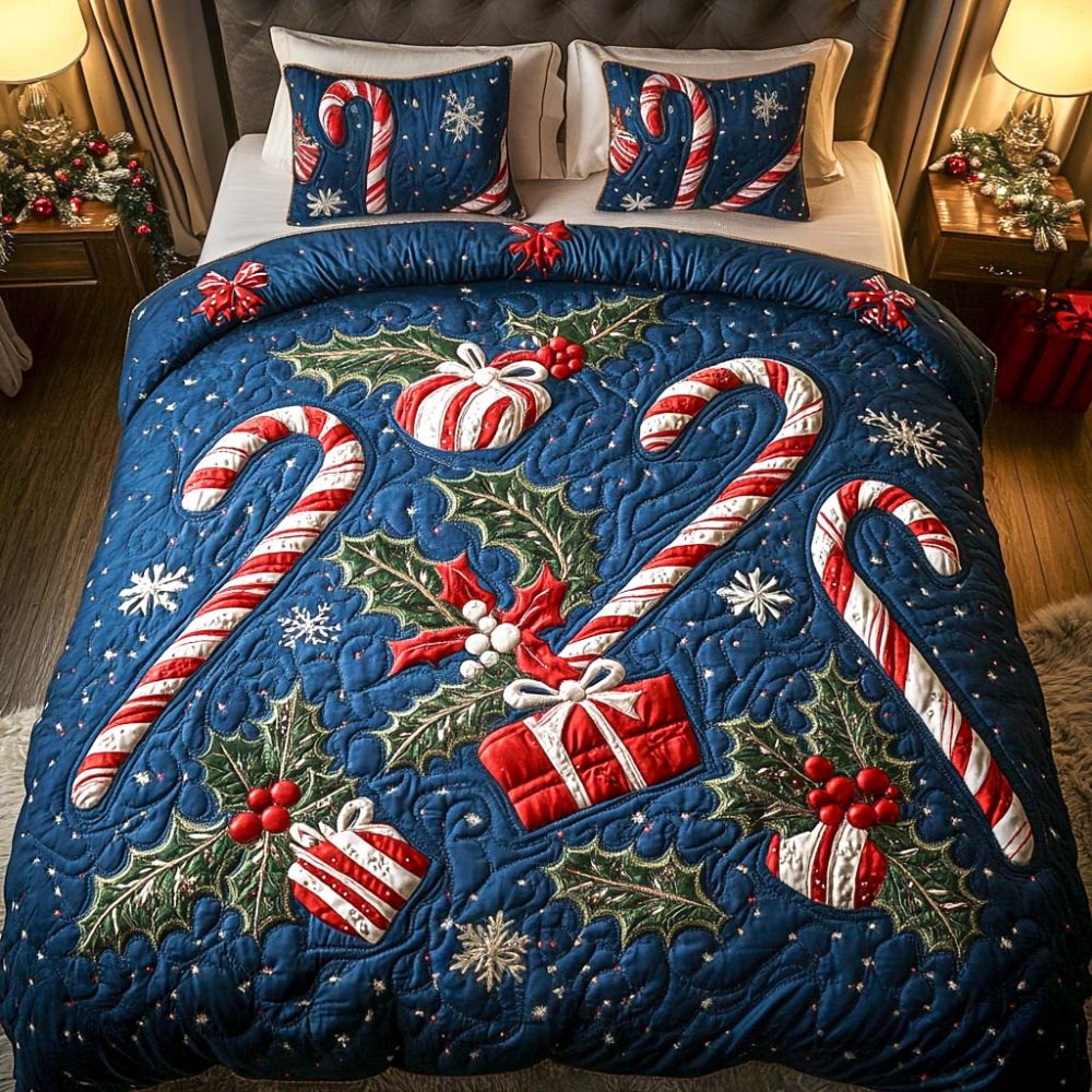 Candy Cane Dreams 3-Piece Quilted Bedding Set