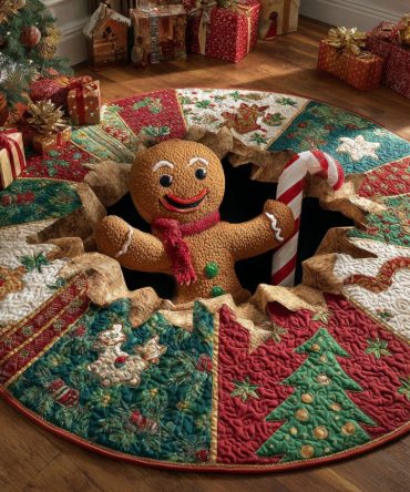 Candy Cane Hug Quilted Round Mat