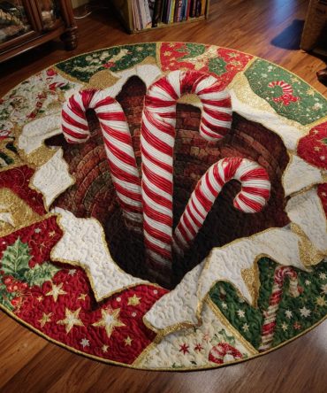 Candy Cane Twist Quilted Round Mat
