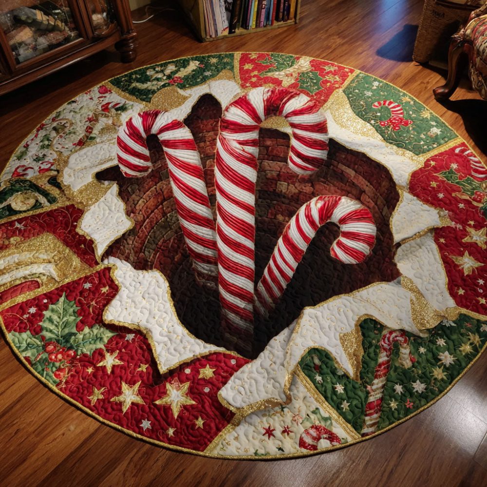 Candy Cane Twist Quilted Round Mat