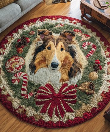 Canes Shetland Sheepdog Quilted Round Mat