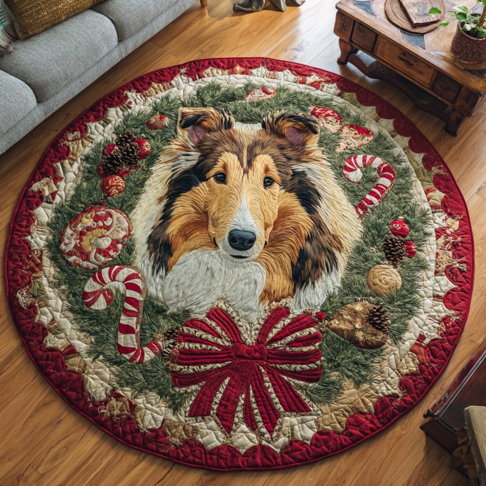 Canes Shetland Sheepdog Quilted Round Mat