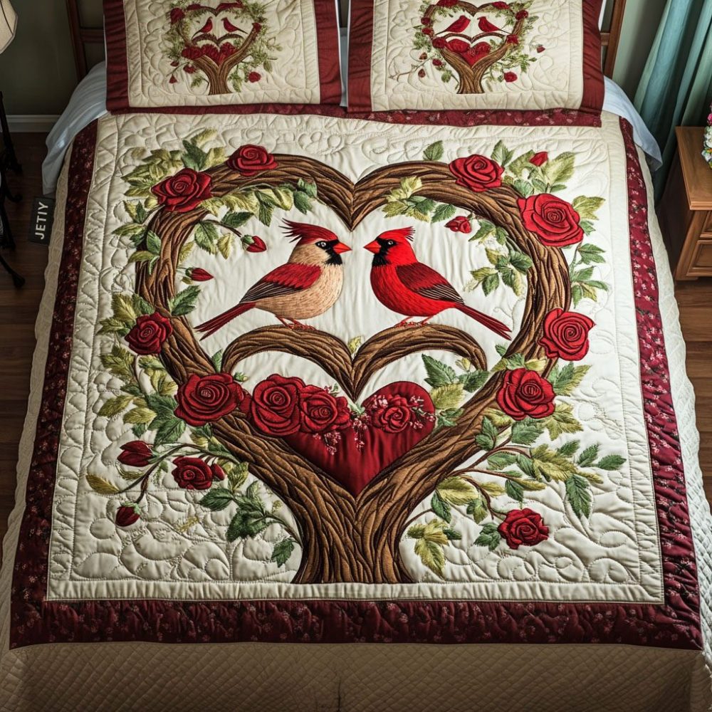 Cardinal Whisper 3-Piece Quilted Bedding Set