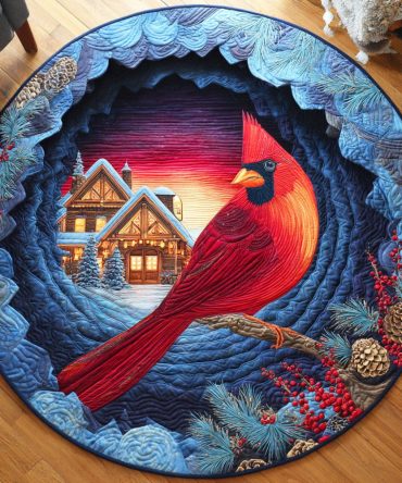 Cardinal Snowy Village Quilted Round Mat